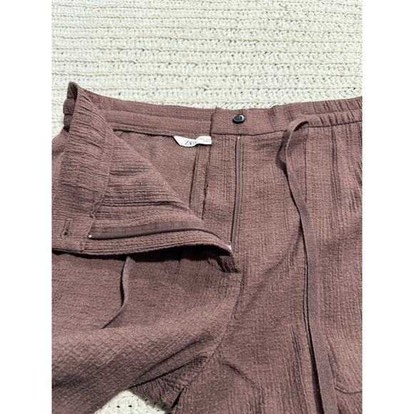 Zara Casual Pants Stretch Textured Zip Waist Womens Size Medium Dusty Rose Brown - Picture 6 of 7